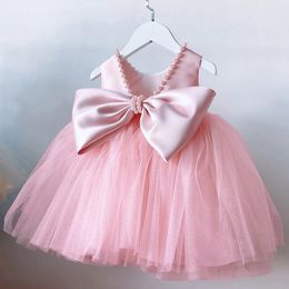 Toddler Girls 1st Birthday Clothes Backless Bow Cute Baby Baptism Gown Kids Wedding Party Elegant Princess Dress for 240301