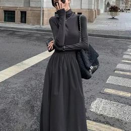 Casual Dresses Women's French Style Temperament High-Grade Black Knit Dress Gray Turtleneck For Women Autumn And Winter