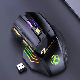 Mice Ergonomic Gaming Mouse for iMice GWX7 Rechargeable RGB Wireless Mouse 3200 DPI Adjustable 7 Buttons Mute Optical Computer Mouse