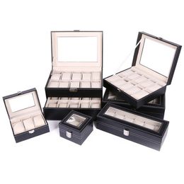 PU Leather Watch Boxes 2 3 5 6 10 12 20 24 Grids Storage Organiser Box Display Watch Case288S