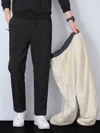 Sweatpants Winter Thick Warm Fleece Sweatpants Men Joggers Plus Size Straight Long Track Pants Windproof and Waterproof Thermal Trousers