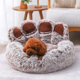 Mats Pet Bear Paw Shape House Small Dog Bed Teddy Kennel Washable Cat Bed Comfortable Deep Sleep Warm Winter Big Cushion for Dogs Mat