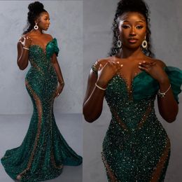 African Nigeria Plus Size Prom Dresses for Black Women Illusion Sheer Neck Mermaid Short Sleeves Sequined Lace Evening Dresses Formal Dress for Birthday Girls AM440