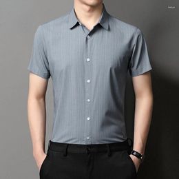 Men's Casual Shirts Short Sleeve Shirt For Men High End Bamboo Fiber Summer Thin Business Solid Breathable Non Iron Mens Camisa Hombre