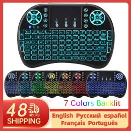 Keyboards I8 Mini Wireless Keyboard Backlit English Russian French Spanish Portuguese 2.4g Air Mouse Remote Touchpad for Android Tv Box Pc