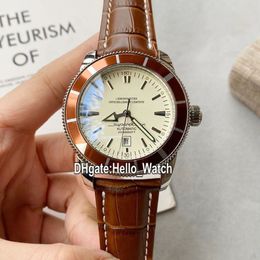 Luxury New Super Ocean Heritage II AB201033 Silver Dial Automatic Mens Watch Brown Leather Strap Sprot Watches Hello Watch High Qu261q