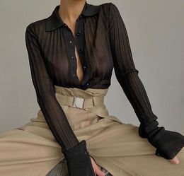 Spring summer Sexy Women See Through Blouse Black Perspective Top Fashion Long Sleeve Transparent Sheer Shirt6073225