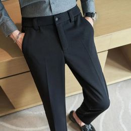 Pants New Winter Korean Style Men's Thick Suit Pants Elastic Waist Business Casual Work Office Slim Fit Warm Trousers Black Khaki