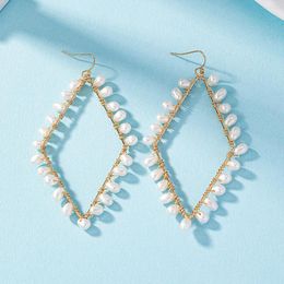 Dangle Earrings Fashion Women Gold Plating Geometric Rhombic Wrapped Immitation Pearl 2024
