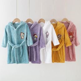 Towel Soft Kids Flannel Bathrobe Baby Girls Boy Cartoon Hooded Pyjamas Children Bath Robe Nightgown Teenager Toddler Clothing 2-12Year