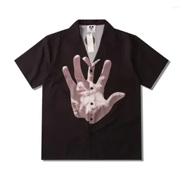 Men's Casual Shirts Summer Men Hip Hop 3D Big Hand Print Black Shirt Fashion Mens Short Sleeve Oversize Hawaiian Beach Harajuku Chemise