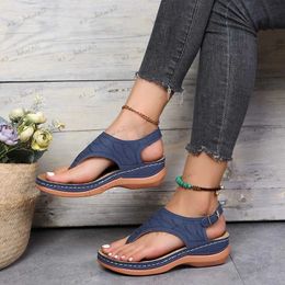 Sandals 2022 Summer Women Strap Sandals Womens Flats Open Toe Solid Casual Shoes Rome Wedges Thong Sandals Sexy Ladies Shoes T240306