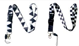 Trendy Black White Square Lattice Checkered Keychain Lanyard For Keys Neck Straps ID Card Badge Holder Women Jewelry Gifts