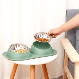 Supplies Ergonomic Inclined Cat Feeder Bowl Stainless Steel Raised Silicone Dog Bowl For Dogs Large No Spill Pet Mat Cat Food Supplies