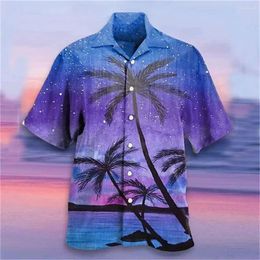 Men's Casual Shirts Fashion Shirt 3d Coconut Tree Tribal Print Hawaiian Clothing Oversized Sportswear Street Designer Short Sleeve