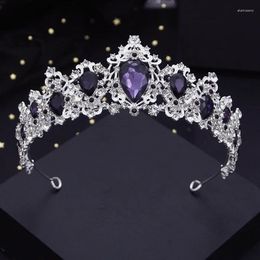 Hair Clips Silver Colors Purple Crystal Wedding Crown For Queen Bridal Headdress Fashion Tiaras Hairwear Girls Prom Head Ornaments Jewelry