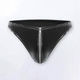 Underpants Smooth Lines Men Underwear Men's Sexy Zipper Crotch Briefs Mirror Surface Solid Colour Latex Gay For Slim