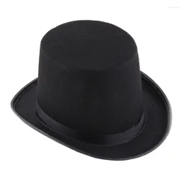 Berets Fashion Black Top Hat Magician Cap For Costume Performances Theatrical Plays Musicals Flat Hats Adult Teens