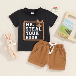 Clothing Sets Baby Boy Easter Outfit Short Sleeve Letters Print T-shirt With Elastic Waist Shorts 2-piece