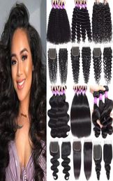 9A Peruvian Virgin Hair Bundles With Closure Extension Unprocessed Deep Wave Kinky Curly Human Hair Bundles With Lace Closure 4x4 7599077