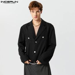 Casual Simple Style Tops INCERUN Men Curved Hem Design Suit Jackets Fashion Solid Selling Long Sleeved Blazer S5XL 240223