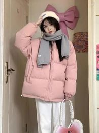 Women's Trench Coats Deeptown Warm Pink Zip Up Oversize Short Parka Women School Student Kawaii Harajuku Loose Jacket Korean 2024 Autumn