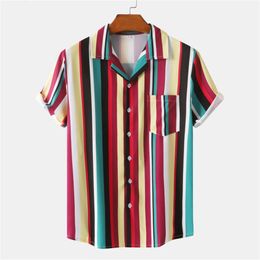 Summer mens striped casual shirt Hawaiian beach clothes street clothing fashionable 3D printing short sleeved holiday imported floral clothing 240302