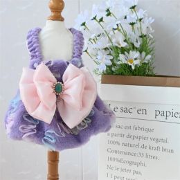 Dresses Puppy Princess Dress Autumn Winter Cat Cute Skirt Pet Sweet Bowknot Shirt Small Dog Desinger Clothes Yorkshire Chihuahua Poodle