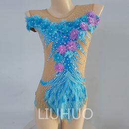 LIUHUO Customize Colors Rhythmic Gymnastics Leotards Girls Women Competition Artistics Gymnastics Performance Wear Crystals Blue BD7002