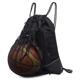 Portable Drawstring Basketball Backpack Mesh Bag Football Soccer Volleyball Ball Storage Bags Outdoor Sports Travelling Gym Yoga 240229