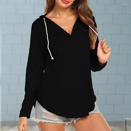 Women's Blouses Women V-neck Top Stylish Oversized Hoodie Pullover With Drawstring Long Sleeves Streetwear Sweatshirt For Loose