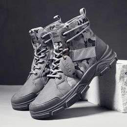 Military Boots For Men Autumn High Top Camouflage Desert Casual Flats Mens Boot Breathable Non Slip Work Shoes Zapatillas Hombre 240220