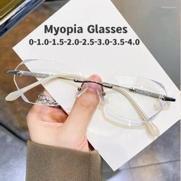 Sunglasses Lady Women Luxury Myopia Glasses Trendy Diamond Cut Rimless Near Sight Eyeglasses Unisex Retro Vintage Minus Diopter Eyewear