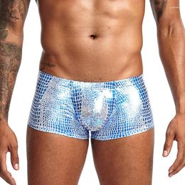Underpants Sexy Gay Underwear Men Boxer Shorts Snake Skin Leather Male Low Waist U Convex Pouch Penis Cueca Plus Size M-XXL