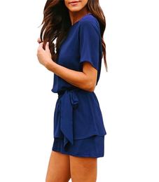 Sexy Playsuit Summer Navy Half Sleeves Peplum Waist Romper Women Jumpsuits Boho Short Overalls Macacao7737780