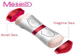Meselo Double Holes Male Masturbator Vibrator Realistic Vagina Anal Sex Toys For Men Hands Removable Sucker Penis Trainer Y2011617366