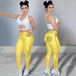 Women's Pants Women High Waist Sports Leggings Stripe Print Yoga For Stretchable Fitness Gym Workout Wear