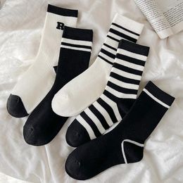 Women Socks 2024 Black And White Striped Medium Tube For Sports Versatile Spring Summer Campus Sock Fashion Clothing Accessories