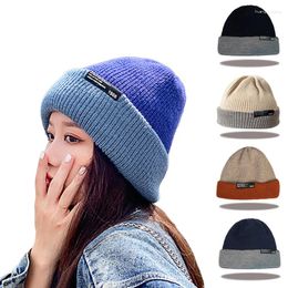 Cycling Caps Double-layer Thick Hat Women Autumn Winter Knit Two-color Beanies Cap For Men
