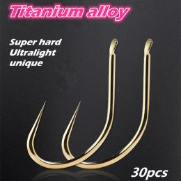 Fishhooks Genuine Japan Super Fishing Hooks Barbless 30pcs 2 bags Titanium Alloy Sharp/Light/Hard Golden Fishhooks Carp Needle Feeder Tool