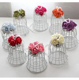 2021 Wedding Favour Boxes White Metal Bell Birdcage Shaped with Flowers Party Gift Boxes Supplies High Quality Candy Boxes For Gues3030606
