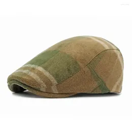 Berets Men Four Seasons Plaid Beret Hats Boina Sboy Caps Woolen 56-58cm Warm Retro Style 2024 Contrast Stripes Male BL0141