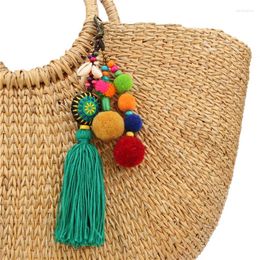 Keychains RE Bohemia Wooden Beads Key Chain Diy Bag Car Hanging Tassel Keychain Shell Pendant Pompom Woman Jewellery D40