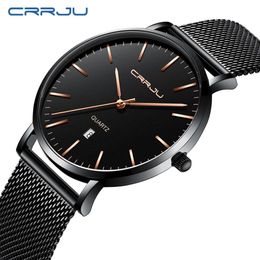 Relogio Masculino CRRJU Fashion Mens Watches Top Luxury Blue Waterproof Watches UltraThin Casual Quartz Watch Men Sports Clock341R