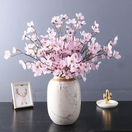 6 Fork Peach Blossom Imitation Chinese Furniture Wedding Decoration Fake Flower Bundle Silk 240301