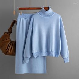 Work Dresses Solid Colour Sweater Suit For Women Turtleneck And Buttocks Up Skirt Two-Piece Set Autumn Knitting Women's Tracksuit