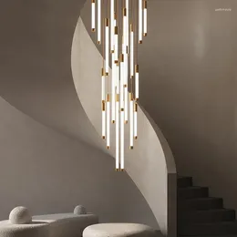 Chandeliers Modern Staircase Chandelier Luxury Led Light Strip Living Room Lobby Golden Large Foyer Loft Lighting