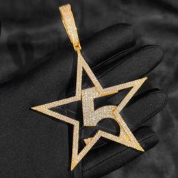 New Style 18k Gold Plated Jewelry Custom Bling Number Letter Pendant Cz Diamond Custom Big Five Pointed Star Geometric Pendant