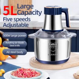 Grinders 5L Household Kitchen Meat Grinder Stainless Steel Blade Powerful Vegetable Fruit Crusher Mince Garlic Electric Cooking Machine