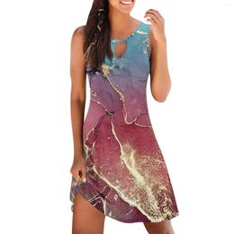 Casual Dresses For Women Summer Printed Tank Sleeveless Dress Hollow Out Loose Beach Vestidos Elegantes Feminino